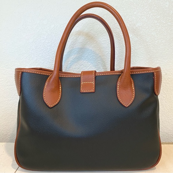 Dooney & Bourke Black and Tan Structured Tote Satchel with Crossbody Strap - Picture 3 of 14